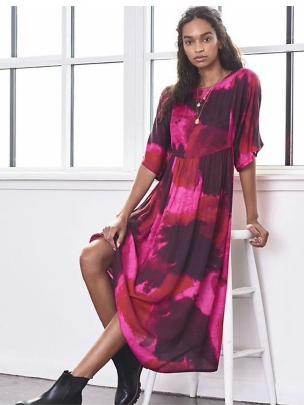 Norblack Norwhite | Flowy Watercolor Dress, S